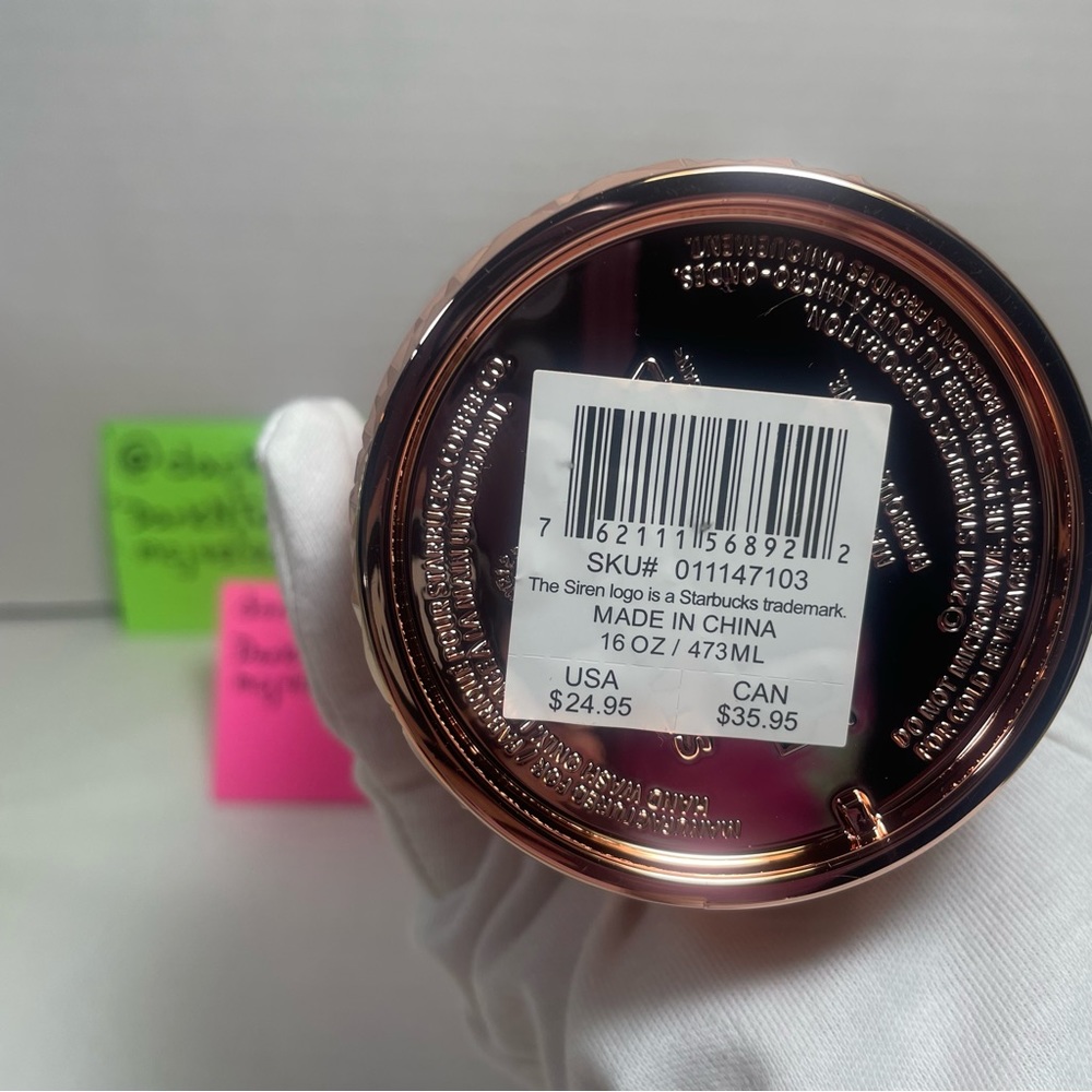 BNWT 1 STARBUCKS 2023 ROSE GOLD JEWELED 16 OZ TUMBLER COLD CUP - Picture 9 of 15